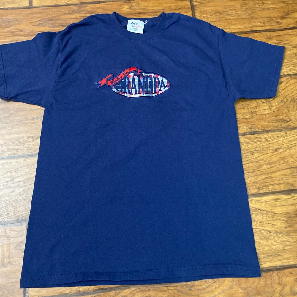 Worlds Best Grandpa Deep Blue Cotton Tee Men’s Size Large